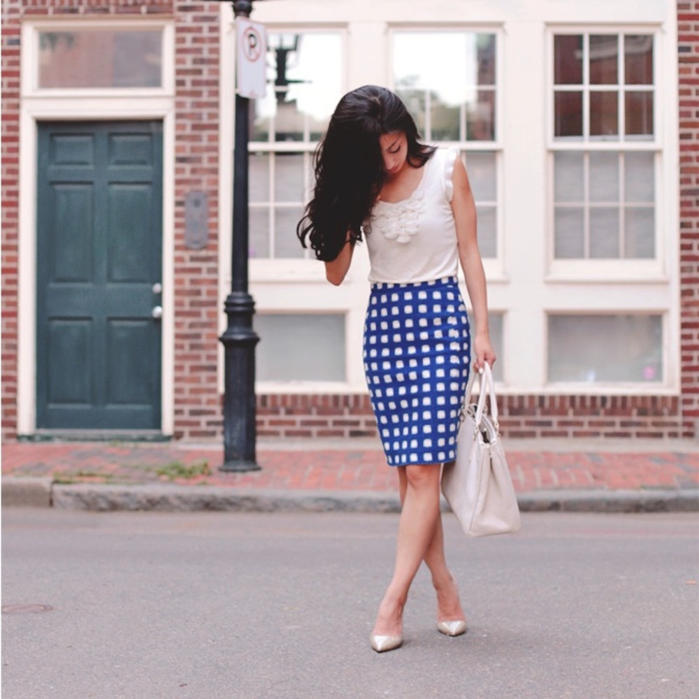 Topshop Blue and White Pencil Skirt for Work